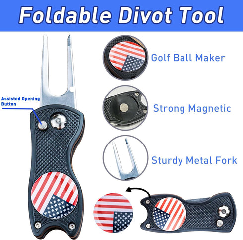 Golf Club Brush and American Flag Golf Towels, Cleaning Kit, Golf Accessories Cleaner Tool with Strong Magnet