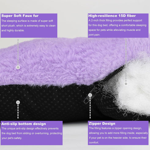 Extra Small Dog Bed for Crates, Super Soft Plush Indoor Pet Bed for Dogs, Puppies, Cats, and Rabbits, Purple
