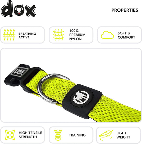 DDOXX Dog Collar Air Mesh, Adjustable & Padded for Small, Medium & Large Dogs, Yellow, XS