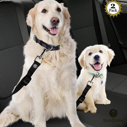 SunGrow Dog Seat Belt for Car - Adjustable Nylon Pet Seatbelt, Supports All Cars, for Dogs, Cats & Ferrets