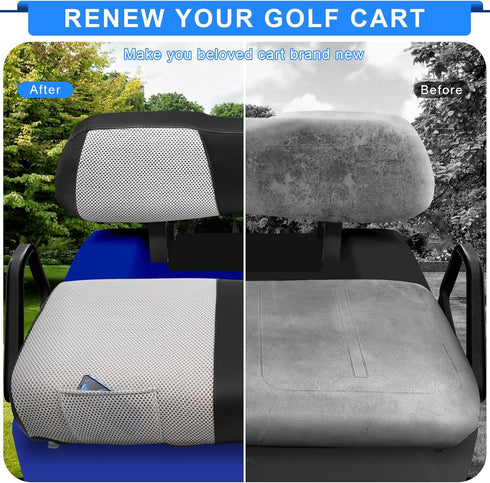 (20000 iLSKW Golf Cart Seat Covers for Club Car DS to Up) Seat Cover OEM Front,Breathable Fabric and Leather Front Seat