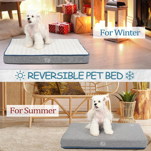 EMPSIGN Reversible Dog Bed for Crate Pad, Washable and Removable Cover for Large Medium Small Dogs, Grey
