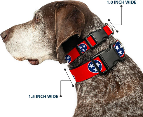 Buckle-Down Plastic Clip Collar, Tennessee Flag Stars Red/White/Blue, 1" Wide, Fits 15-26" Neck