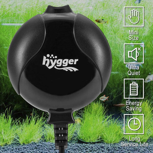 hygger Quiet Mini Air Pump for Aquarium, 1.5 Watt Oxygen Fish Pump for 1-15 Gallon Tank, Black