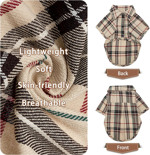 PUPTECK Cute Plaid Dog Shirt, Soft Puppy Cat Polo T-Shirt for Small Medium Dogs, Boy Girl Outfit, Costume M