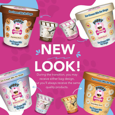 4.65 oz Puppy Scoops Dog Ice Cream Mix (Maple Bacon Flavor), - Just Add Water and Freeze at Home, Powder Mix with Ice