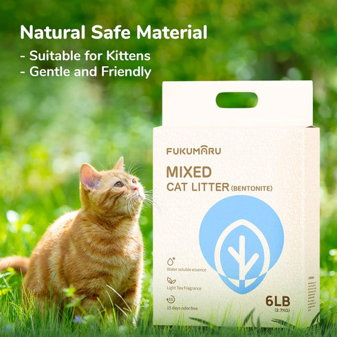 FUKUMARU Mixed Tofu Cat Litter, Strong Clumping, Effective Odor Control, Dust Free, Ultra Absorbent, Water Flushable,