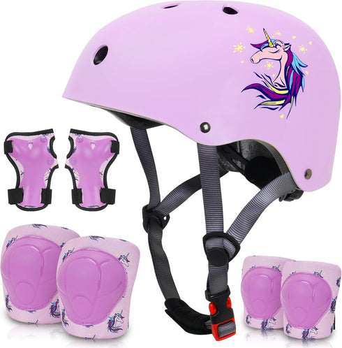 Kids Helmet with Knee Pads, Elbow Pads, and Wrist Guards, Protective Gear for Boys Girls Age 3-8 for Roller Skates &