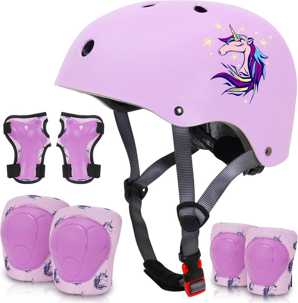 Kids Helmet with Knee Pads, Elbow Pads, and Wrist Guards, Protective Gear for Boys Girls Age 3-8 for Roller Skates &