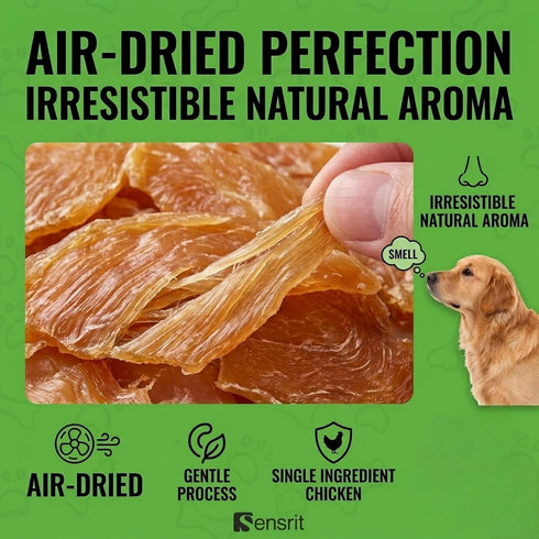 Sensrit 100% 120g (68%) Dried Chicken Slices Dog Treats - Single Ingredient Jerky, High Protein Real Chicken Breast