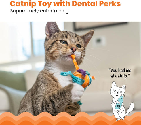 Catstages Catnip Tons of Tails Interactive Catnip Dental Chew Toy for Cats with Rope, Ribbon & Cotton for Batting