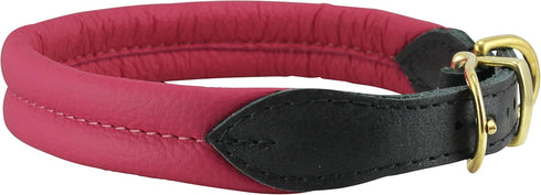 Dogs My Love Pink Soft Genuine Rolled Leather Dog Collar with Brass Hardware (17.5"-19" Neck Circumference)
