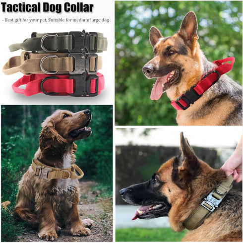 Tactical Dog Collar, Adjustable Military Nylon with Control Handle & Heavy Quick-Release Metal Buckle, Blue XXL for Dogs
