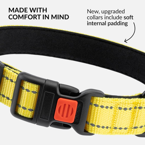 CollarDirect Reflective Dog Collar, Quick Release Buckle, Nylon for Swimming, 14-18 Inch, Yellow