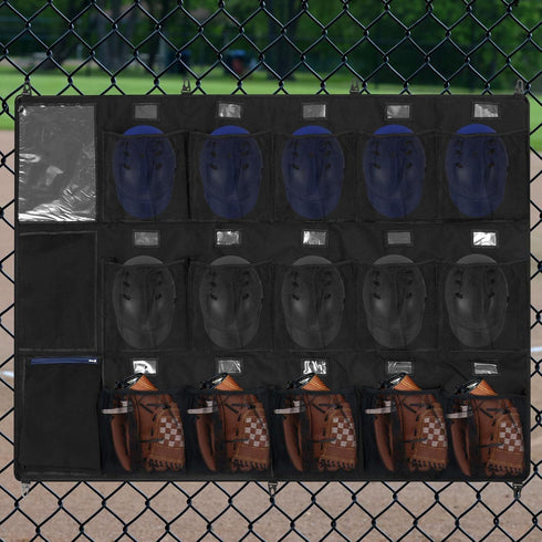 Woanger 15 Player Dugout Organizer and 12 Bats Hanging Bag, Baseball Helmet Holder with Black and Blue Dry Erase Marker