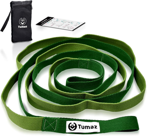 Tumaz Stretching Strap - 10 Loops Non-Elastic Yoga Strap for Physical Therapy, Yoga, Pilates, Flexibility - Extra