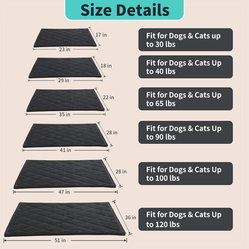 MABOZOO Indestructible Dog Beds, Chew Proof Quilted Dog Crate Pad for Small Dogs, Machine Washable, Black (17x23 in)