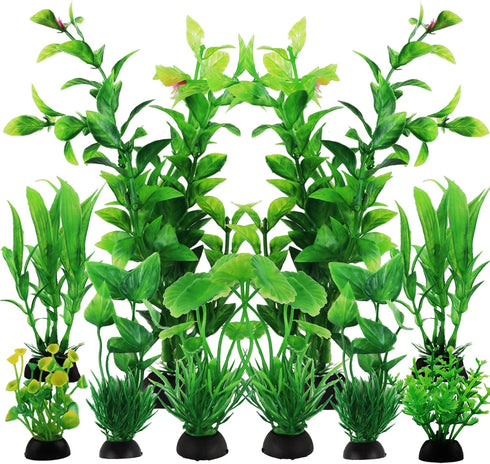 Fish Tank Accessories, 10pcs Green Plastic Plants for Aquarium Decor and Fish Tank Decorations