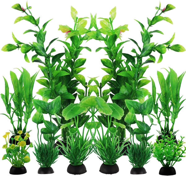 Fish Tank Accessories, 10pcs Green Plastic Plants for Aquarium Decor and Fish Tank Decorations