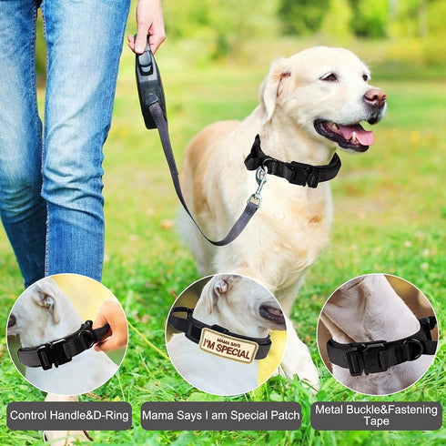 KCUCOP Tactical Dog Collar with Mama Says I'm Special Patch, Adjustable Heavy Duty Metal Buckle for Medium and Large