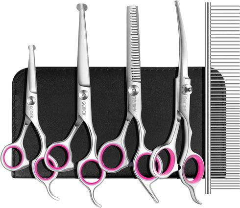 GEMEK Dog Grooming Scissors Set, 4CR Stainless Steel Safety Round Tip Pet