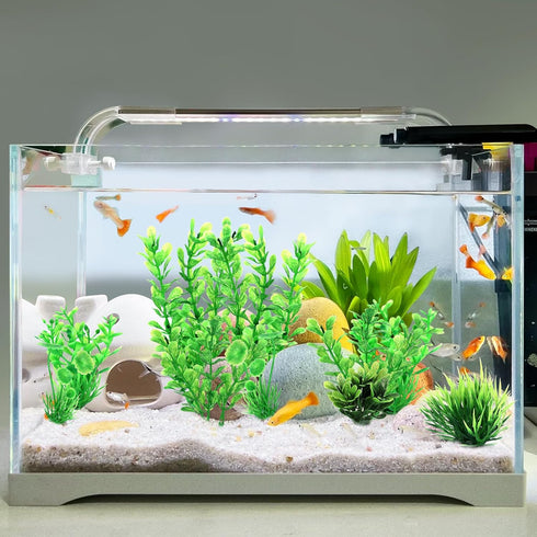 AQUANEAT Fish Tank Plants, 10pcs Plastic Green Decorations for Aquarium
