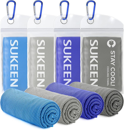 Sukeen Cooling Towel 4 Pack, 40"x12" Soft Microfiber Chilly Towels for Yoga, Sport, Gym, Camping, Fitness