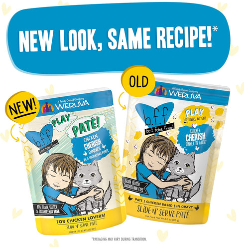 B.F.F. PLAY - Best Feline Friend Paté Lovers, Aw Yeah!, Chicken Cherish with Chicken, 3oz Pouch (Pack of 12)