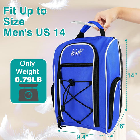 Wolt Golf Shoe Bag for Travel, Zippered Carrier Bags with Ventilation & Double Outside Pocket for Accessories (Blue)