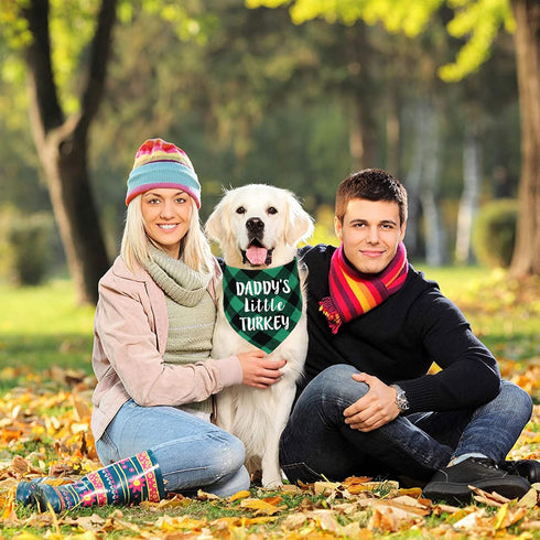STMK Holiday Plaid Dog Bandanas for Halloween Thanksgiving, Daddy's Little Turkey & Mama's Little Pumpkin Scarf for