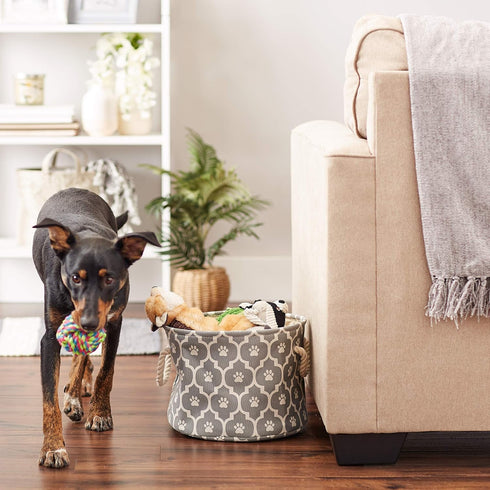 Bone Dry Pet Storage Collection, Lattice Paw Print, Gray, Small Round Storage Container
