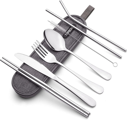 Portable Stainless Steel Flatware Set with Waterproof Case, Travel Camping Cutlery Set, Silverware Dinnerware Set