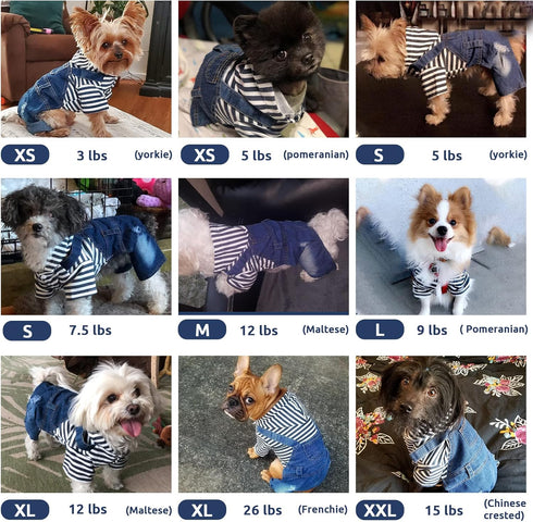 Small Dog Hoodie Clothes - Cute Stripe Shirts Denim Jumpsuit One-Piece Outfit for Small Medium Dogs Cats (Blue, XL)