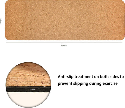 FOILLER Luxury Cork Yoga Mat, Natural Organic Cork & Eco-Friendly TPR, Non Slip Exercise & Fitness Mat (72” x 24”x4mm)