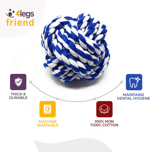 Rope Toys for Large Dogs & Puppies 4-Pack – Natural Cotton Rubber Tug-of-War Toy Set – Tough Dog Toys for Aggressive Chewers Improve Dental Hygiene – Machine-Washable Dog Rope Toy Ropes