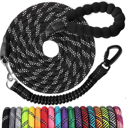 jenico Long Dog Leash 15FT, Heavy Duty Nylon Rope for Training with Reflective Threads, Bungee and Padded Handle - Dog