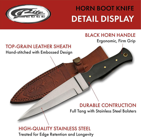 SZCO Supplies 9.25" Horn Handle Spear-Point Boot Knife with Sheath, Black, DH-8021HN by SZCO Supplies