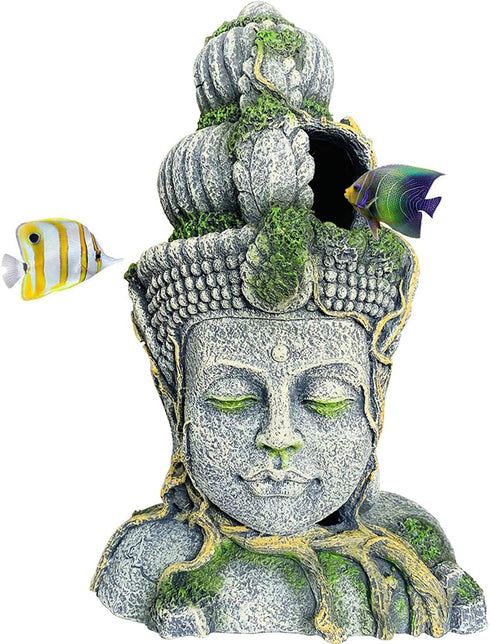 Hamiledyi Buddha Head Statue Aquarium Decorations, Resin Fish Hideout Betta Cave for Large Fish Tank