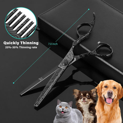 Tips,5 1 Set Dog Grooming Scissors,Black with Safety Round in Curved Dog Scissors for Grooming,Professional Pet