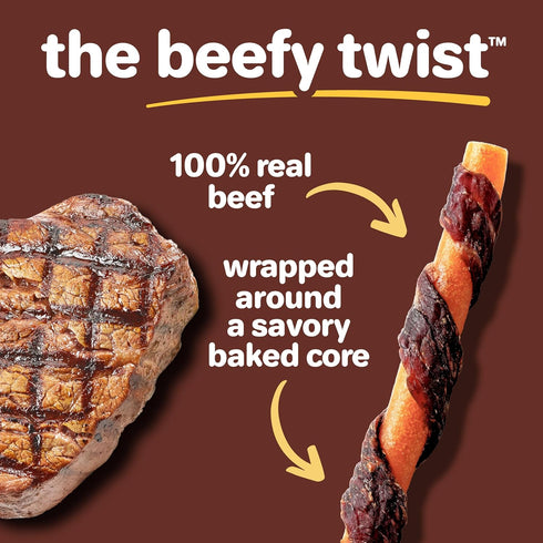 100% 14 Count Hartz Oinkies Beefy Twists with Real Beef Flavorful Beefhide-Free Natural Dog Treats