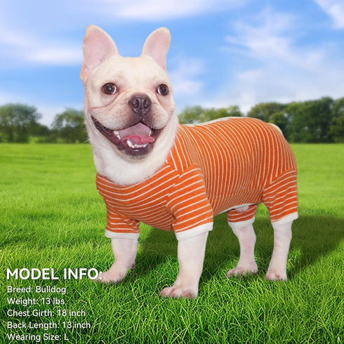 TONY HOBY Stripes Dog Pajamas for Female/Male Pets, 4 Legged Jumpsuit, Soft Cotton Clothes (XL, Orange+White-Boys)