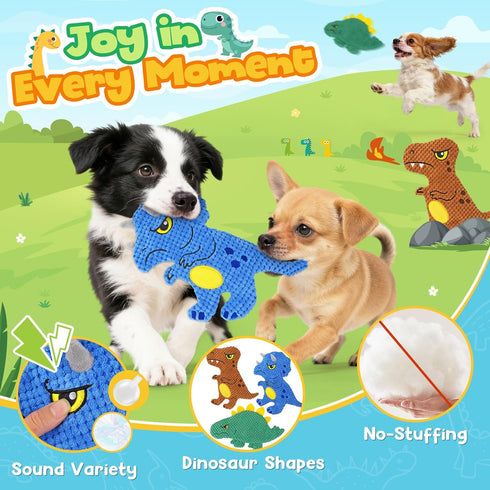3-Pack KIPRITII Dinosaur No-Stuffing Dog Squeaky Toys to Keep Dogs Busy, Puppy Toys for Interactive Play & Boredom