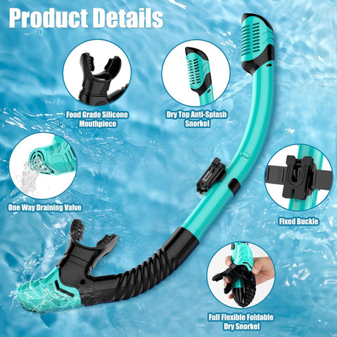 Snorkeling Gear for Adults, Dry-Top Snorkel Set with Scuba Diving Mask, Anti-Leak Anti-Fog Tempered Glass Lens