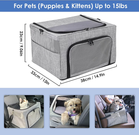 SlowTon Dog Booster Car Seat - Reinforced Safe Pet Car Seat with Waterproof Pee Pad and Portable Collapsible Carrier