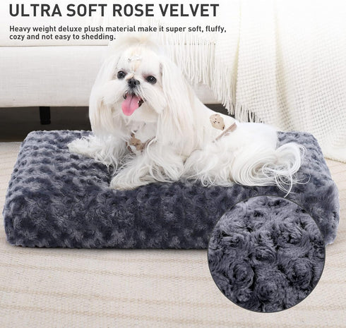 KSIIA Deluxe Plush Washable Dog Bed, Anti-Slip Comfy Kennel Pad for Large, Jumbo, Medium, Small Dogs, 17" x 12", Dark
