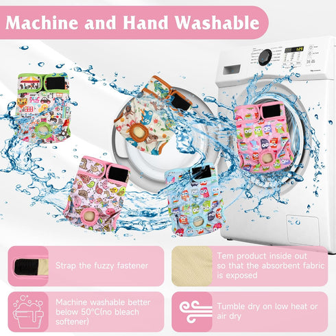 5pcs,Reusable Dog Diapers Female Dog Doggie Puppy Doggy Diapers Female, Period Panties in Heat, Owl, Small