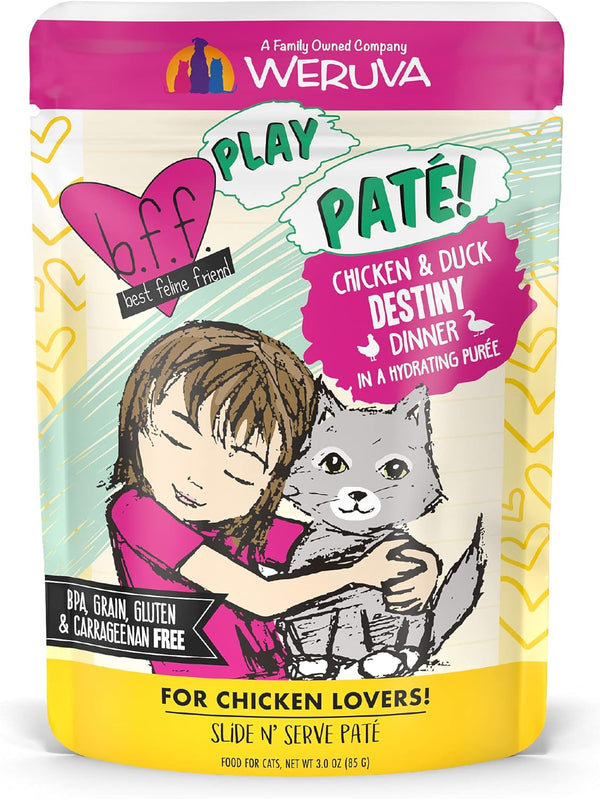 B.F.F. PLAY - Best Feline Friend Paté Lovers, Aw Yeah!, Chicken & Duck Destiny, 3oz Pouch (Pack of 12)