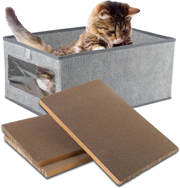 Kichwit Large Cat Scratching Pads, 3pcs Reversible Cardboard Scratcher with Box, 16.5" x 11.7" (Large)