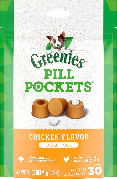 Greenies Pill Pockets for Dogs, Chicken Flavor, Natural Soft Dog Treats, 3.2 oz Pack, 30 Treats