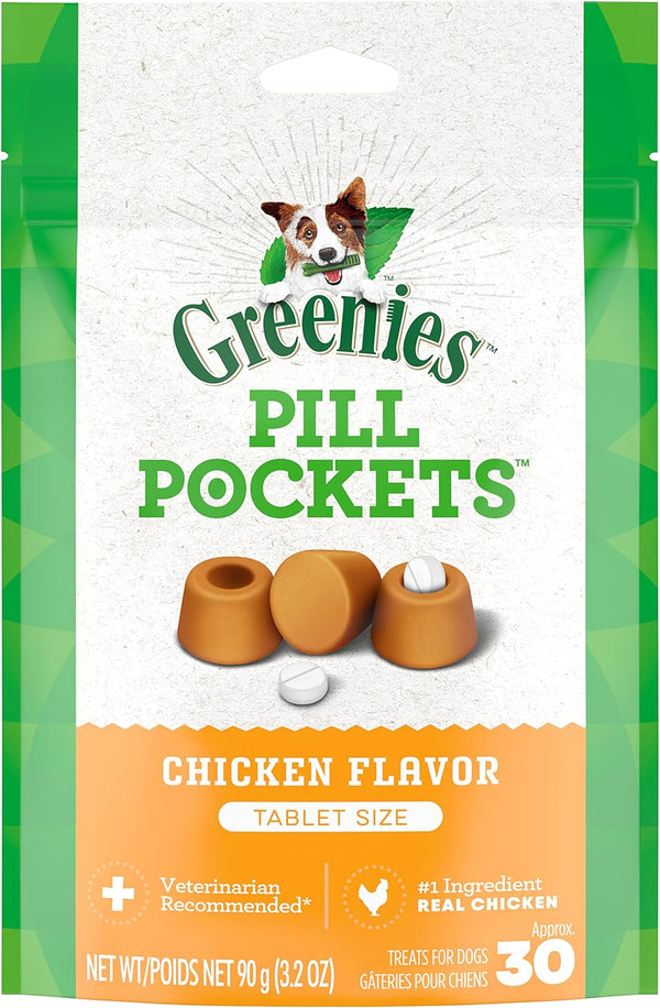 Greenies Pill Pockets for Dogs, Chicken Flavor, Natural Soft Dog Treats, 3.2 oz Pack, 30 Treats